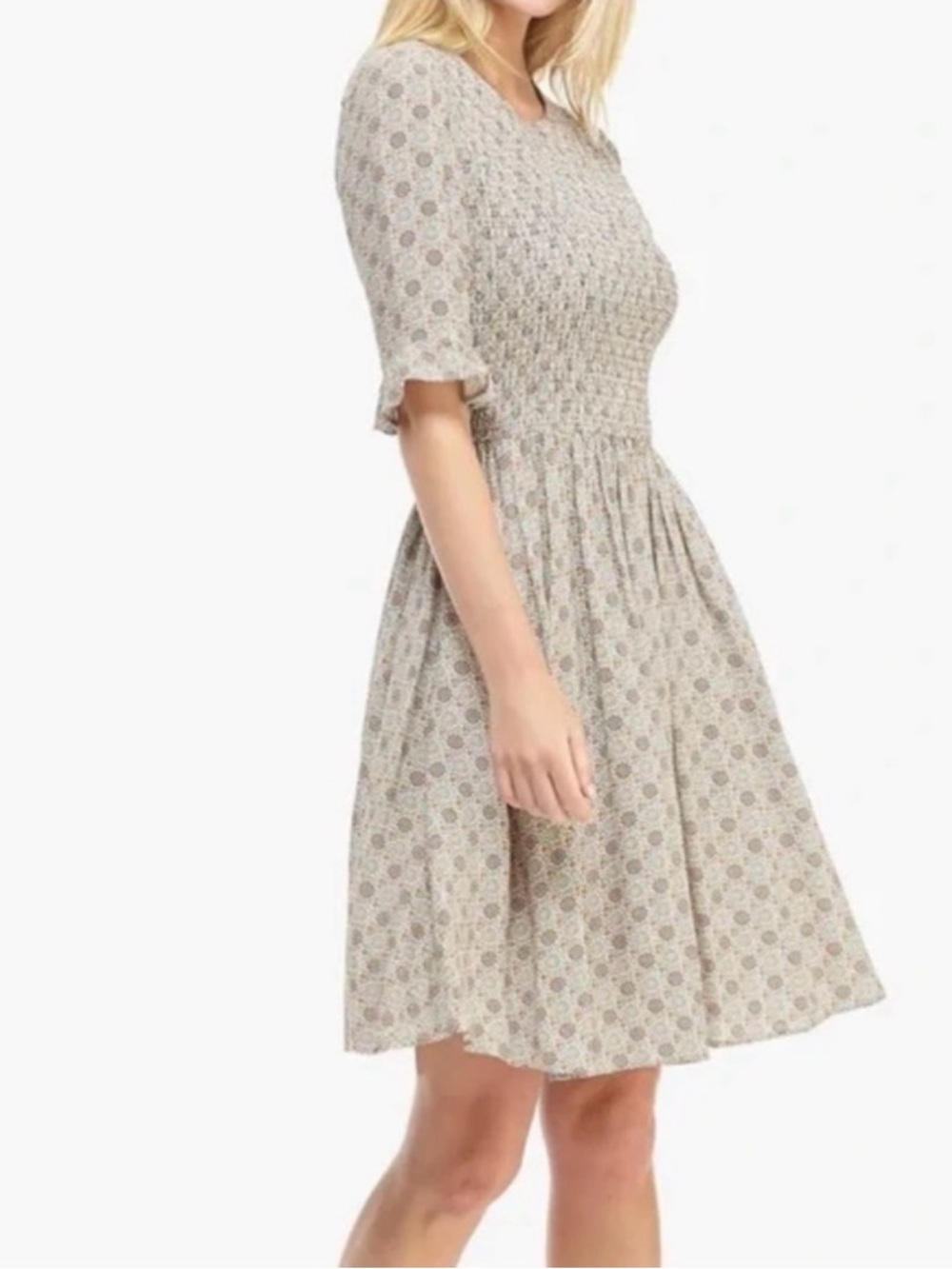 Gal Meets Glam Collection Piper Smocked Dress - Brown & Blue Dress with Pockets